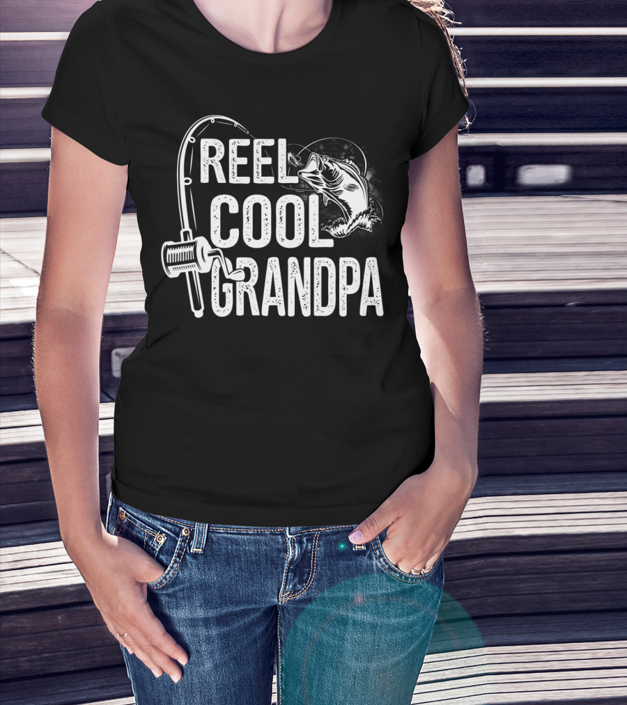 Reel Cool Grandpa Fishing Enthusiast With Fishing Rod And Fish T-Shirt