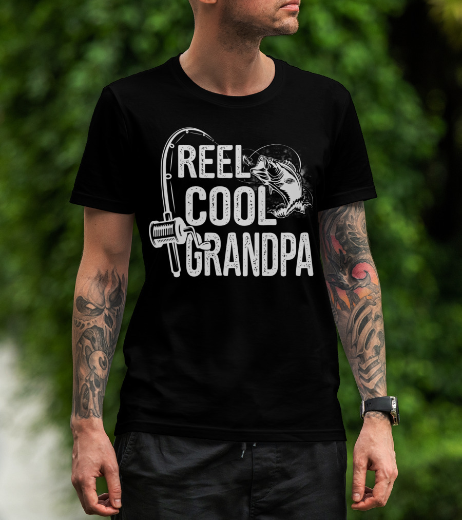 Reel Cool Grandpa Fishing Enthusiast With Fishing Rod And Fish T-Shirt