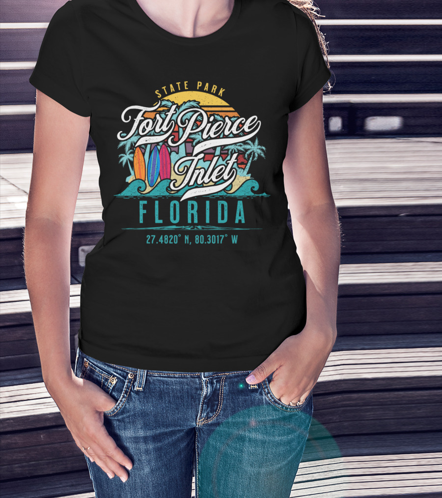 Fort Pierce Inlet State Park Surfing And Fishing Florida Coordinates T-Shirt