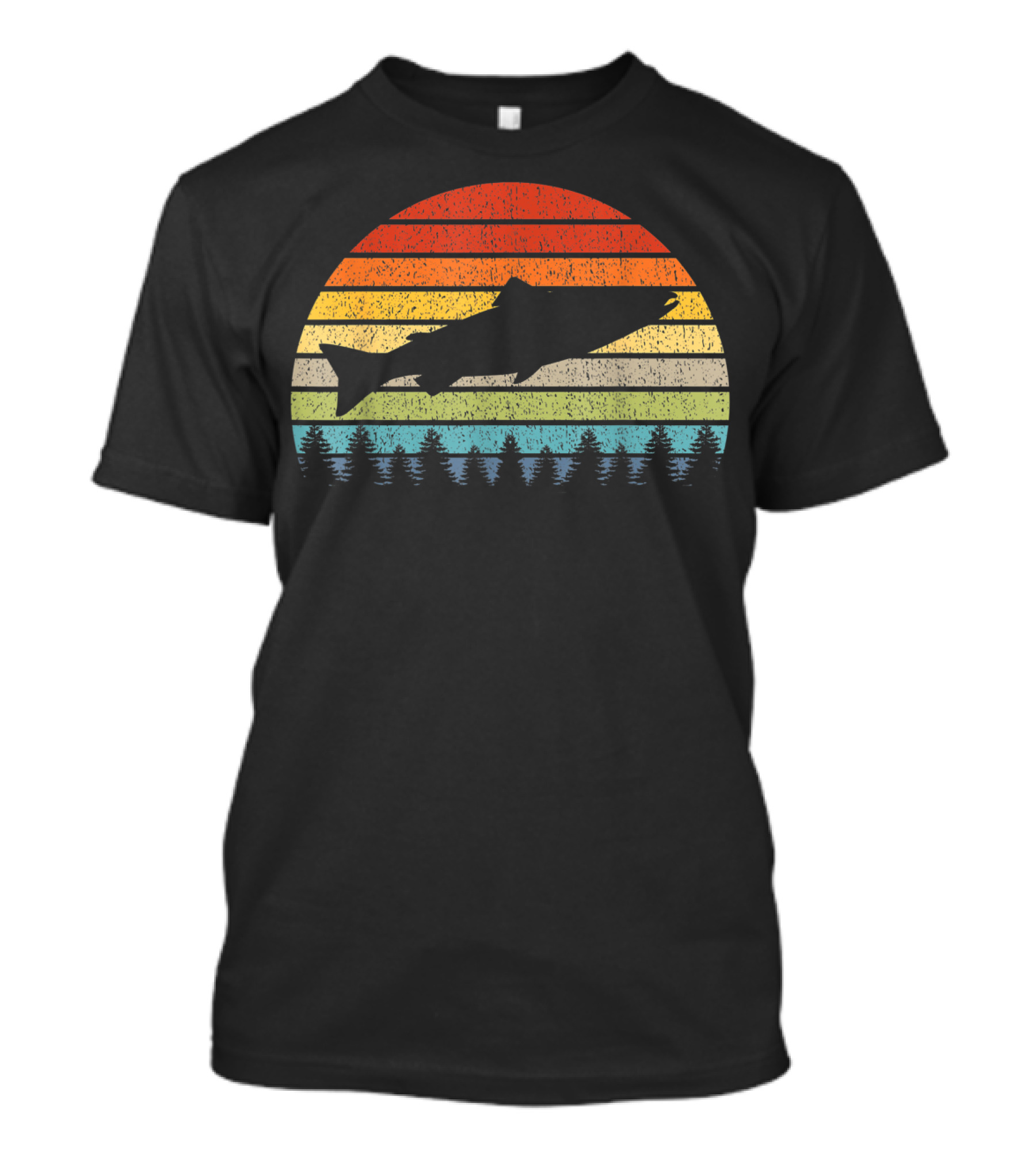 Salmon Fishing Freshwater Saltwater Fish Retro Sunset Forest T-Shirt