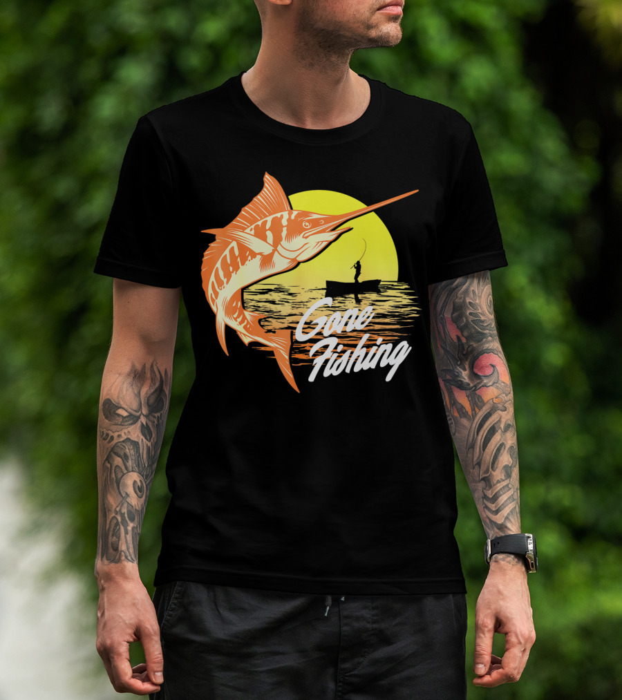 Gone Fishing Swordfish Sunrise Fishing Scene T-Shirt