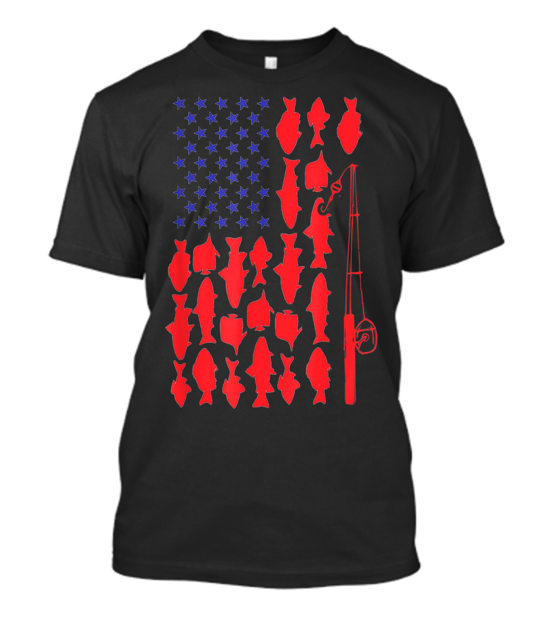 USA Flag Fish Fishing Rod Funny 4th Of July T-Shirt