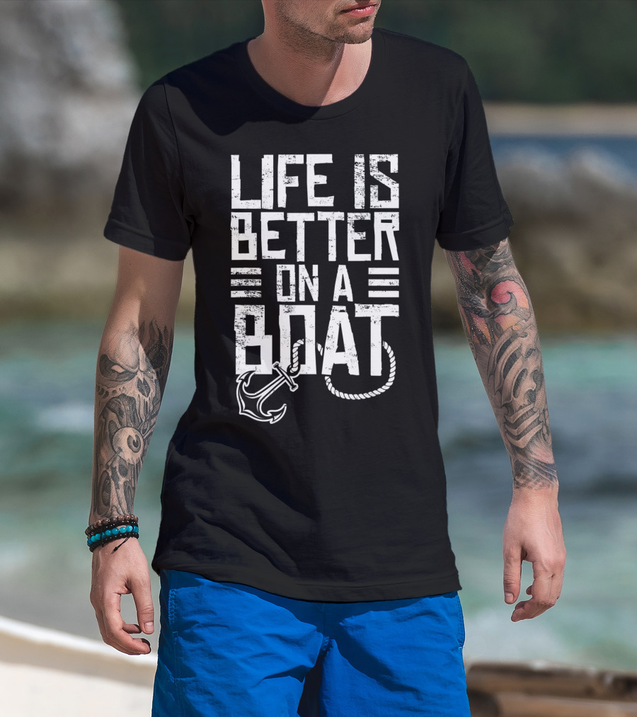 Vintage Life Is Better On A Boat Anchor Sailing Fishing Rope T-Shirt