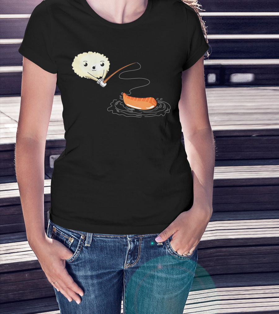 Kawaii Sushi Fishing Cute Japanese Food Lover Fishing Lover Playful Salmon Anime T-Shirt