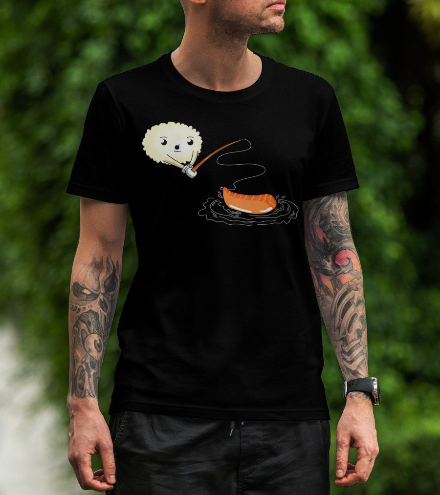 Kawaii Sushi Fishing Cute Japanese Food Lover Fishing Lover Playful Salmon Anime T-Shirt