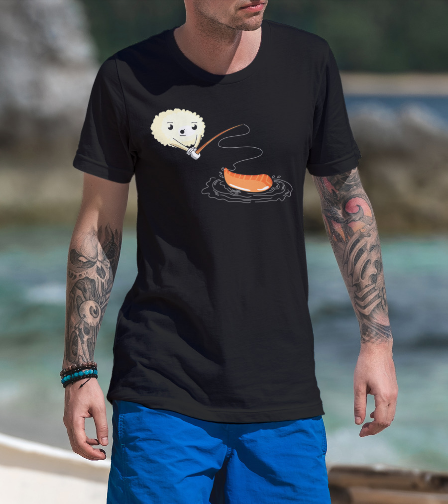 Kawaii Sushi Fishing Cute Japanese Food Lover Fishing Lover Playful Salmon Anime T-Shirt