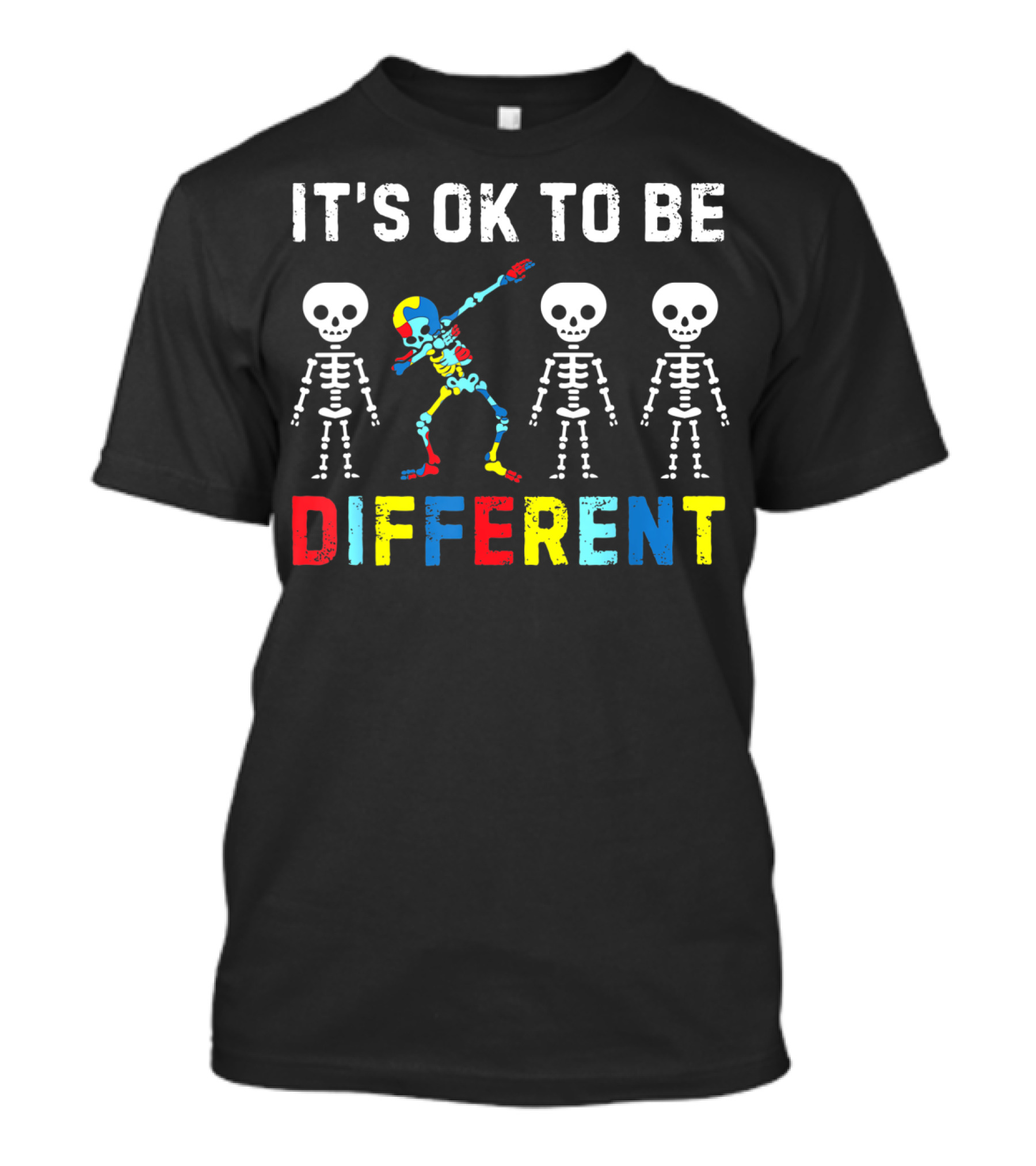 IT'S OK TO BE DIFFERENT Autism Awareness Day Skeleton Dabbing T-Shirt