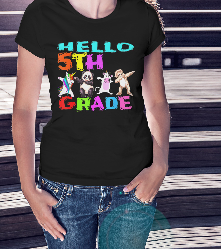 Hello 5th Grade Unicorn Panda Cow Sloth Team First Day T-Shirt