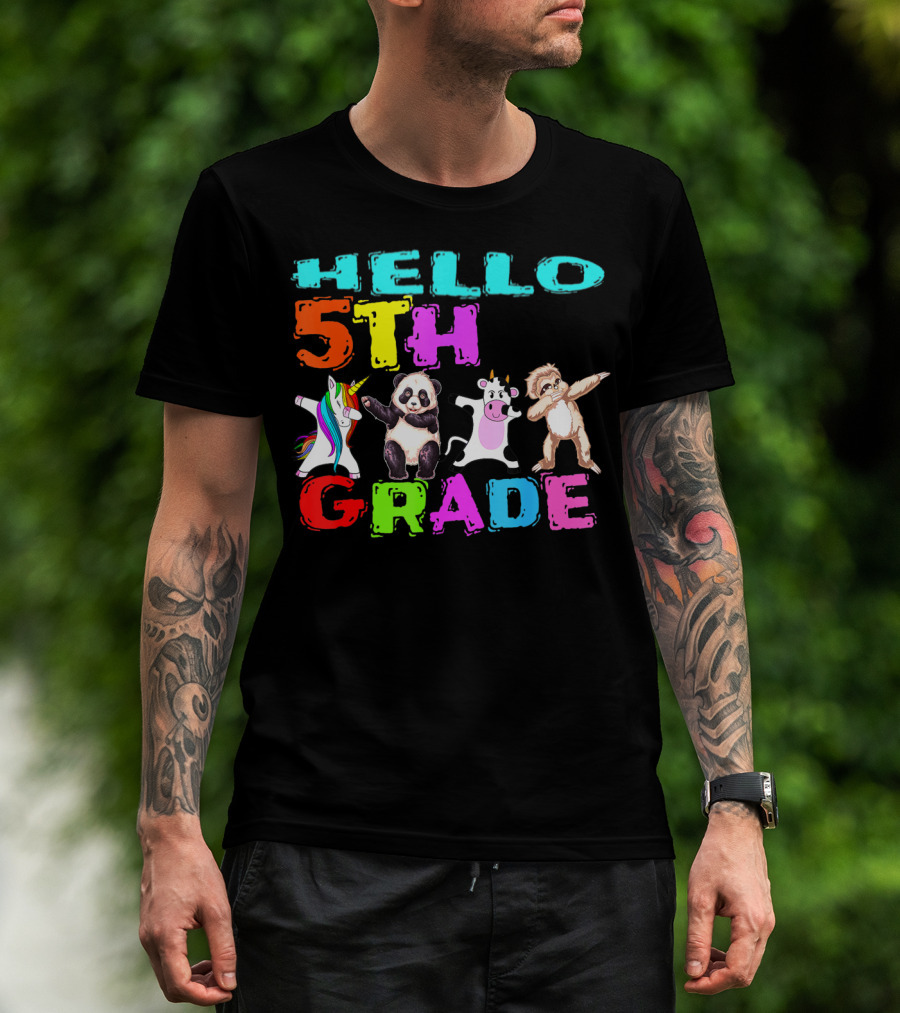 Hello 5th Grade Unicorn Panda Cow Sloth Team First Day T-Shirt