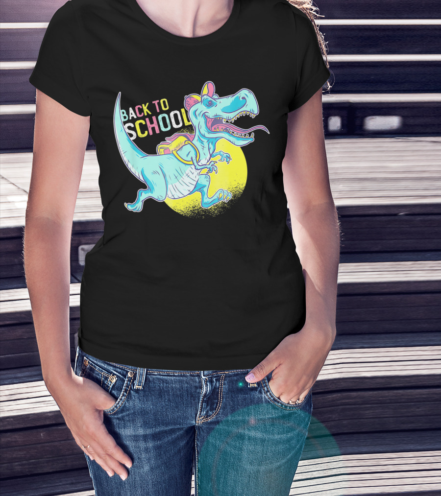 Back To School T-Rex Dinosaur With Backpack And Cap T-Shirt