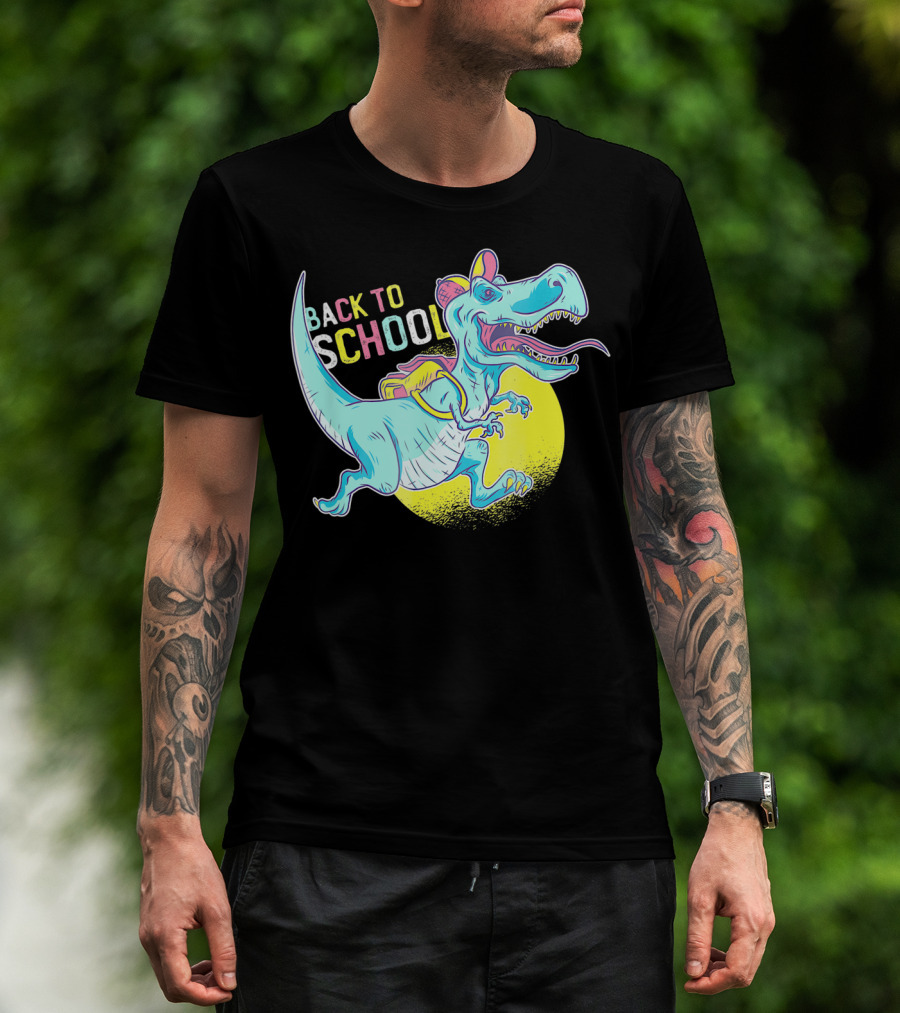 Back To School T-Rex Dinosaur With Backpack And Cap T-Shirt