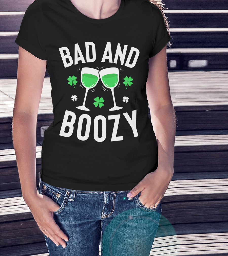 Bad And Boozy St Patricks Day Clover Toasting Glasses T-Shirt
