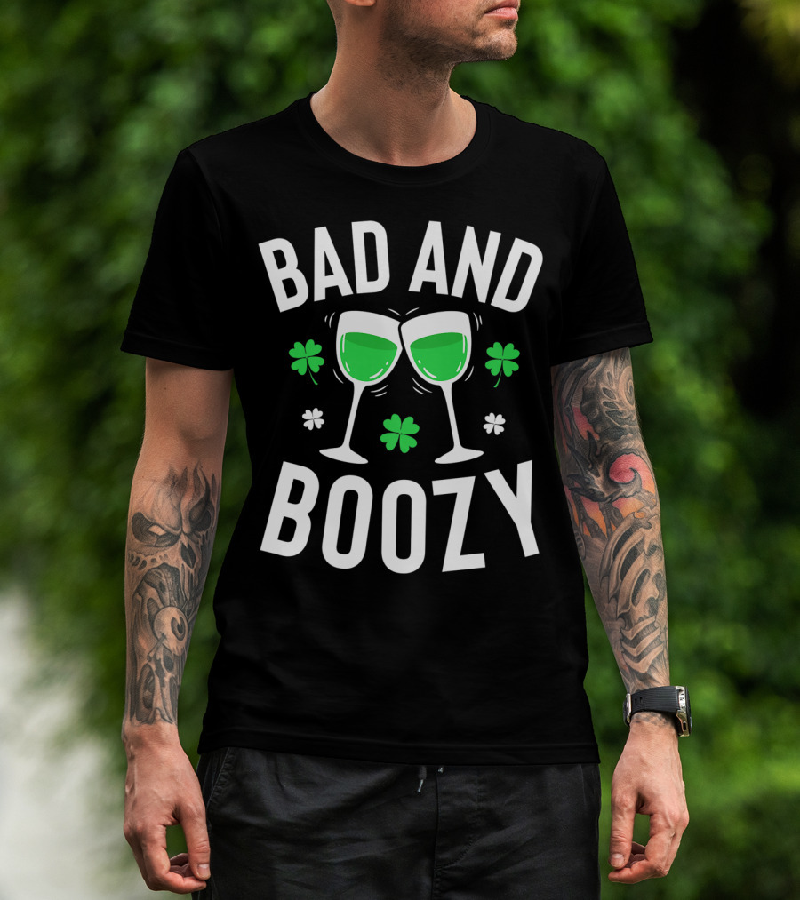 Bad And Boozy St Patricks Day Clover Toasting Glasses T-Shirt