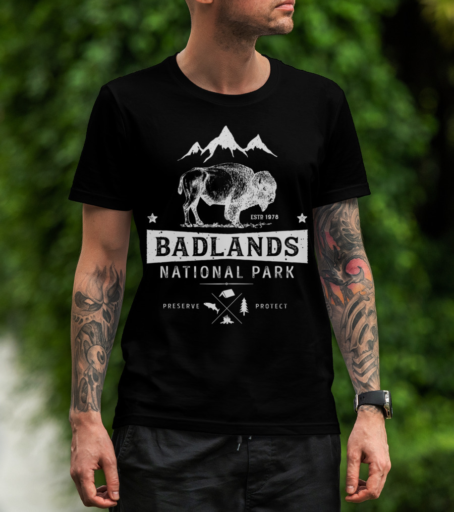 Badlands National Park Vintage Buffalo Bison South Dakota Estp 1978 Preserve Protect T-Shirt