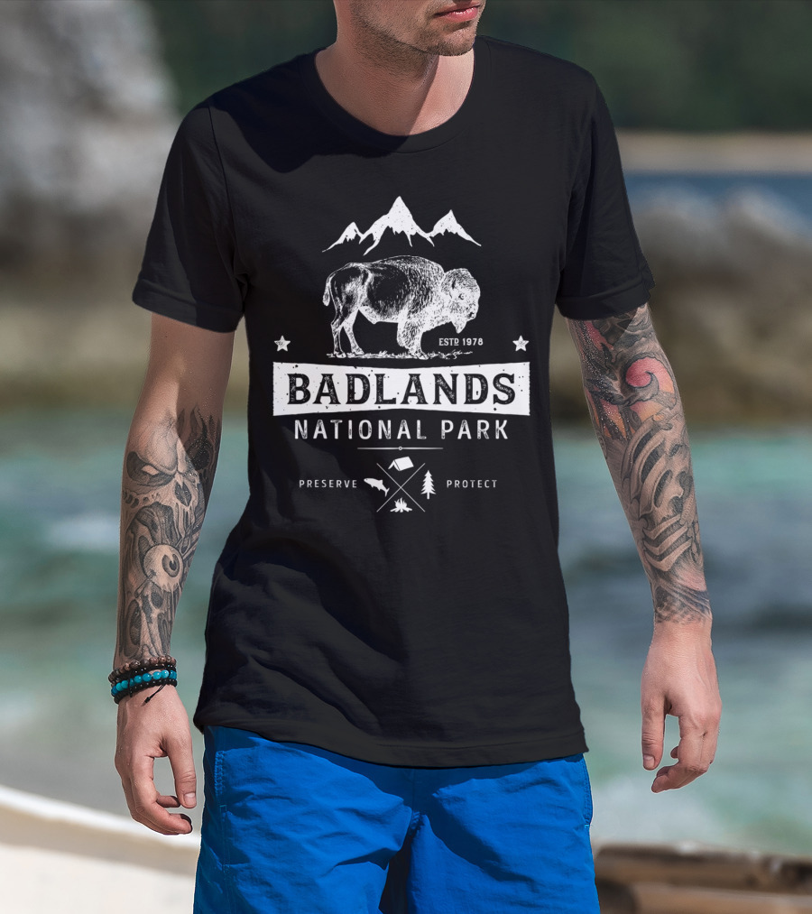 Badlands National Park Vintage Buffalo Bison South Dakota Estp 1978 Preserve Protect T-Shirt