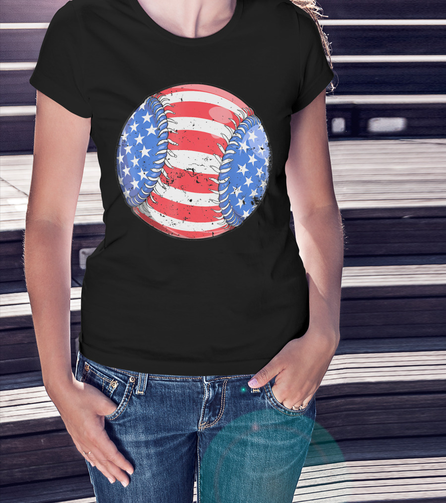 American Flag Baseball 4th Of July Patriotic Sports T-Shirt