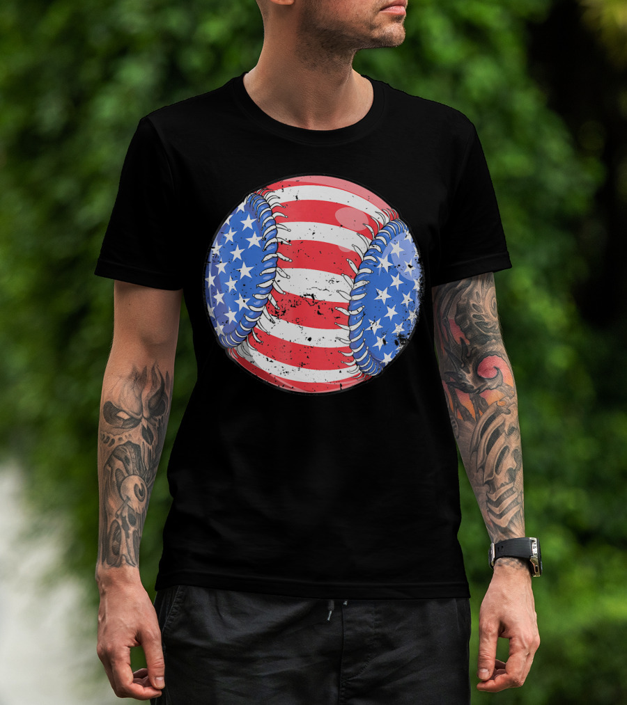 American Flag Baseball 4th Of July Patriotic Sports T-Shirt