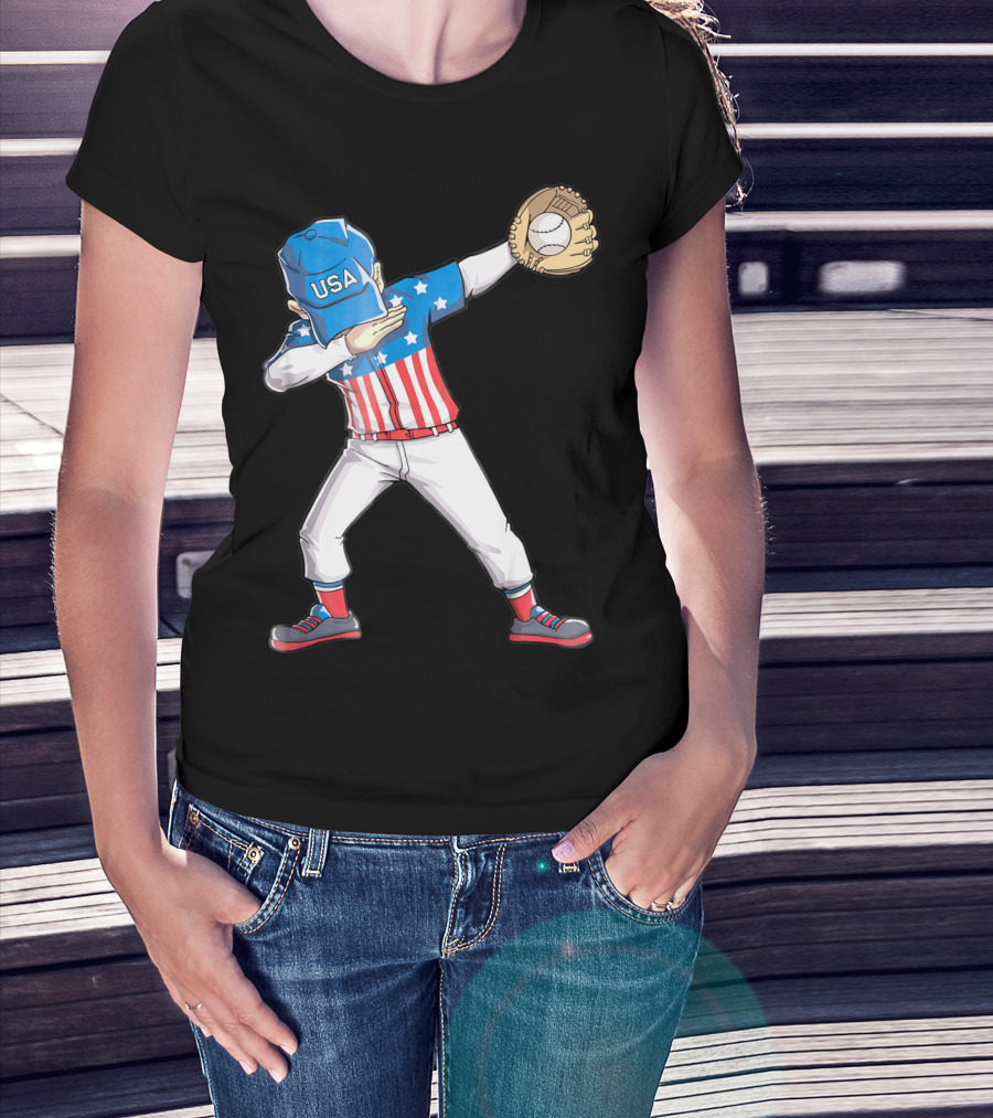 USA Baseball Dabbing American Flag 4th Of July Dab Dance Merica T-Shirt