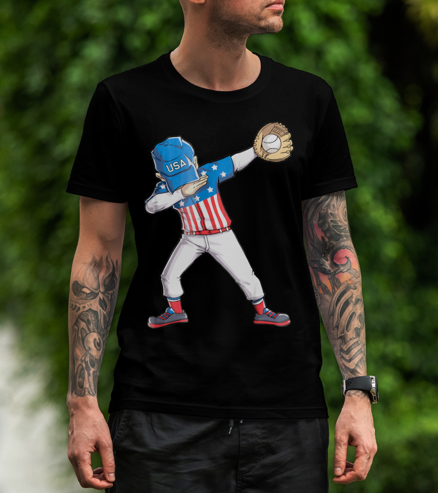 USA Baseball Dabbing American Flag 4th Of July Dab Dance Merica T-Shirt