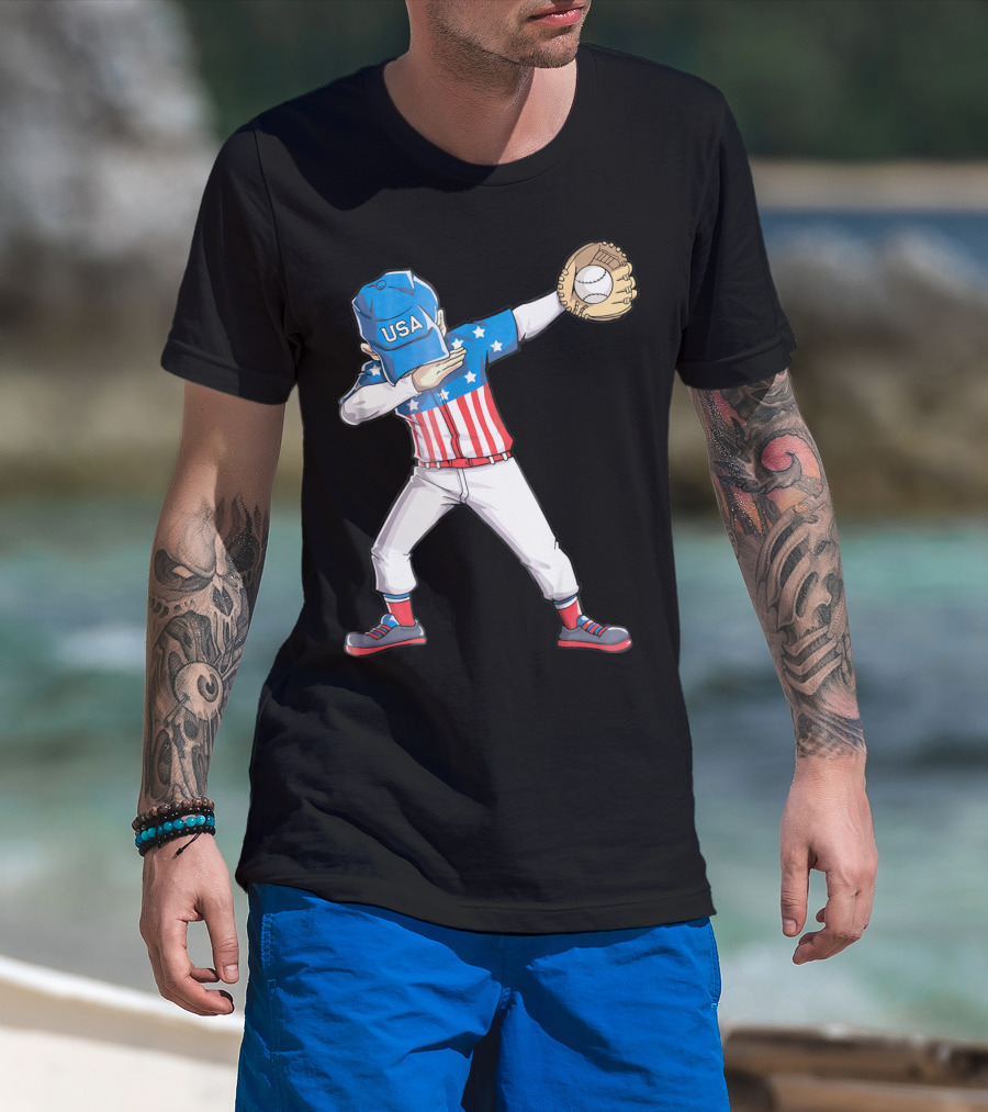 USA Baseball Dabbing American Flag 4th Of July Dab Dance Merica T-Shirt