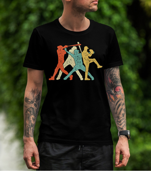 Vintage Baseball Trio Catcher Pitcher Batter T-Shirt