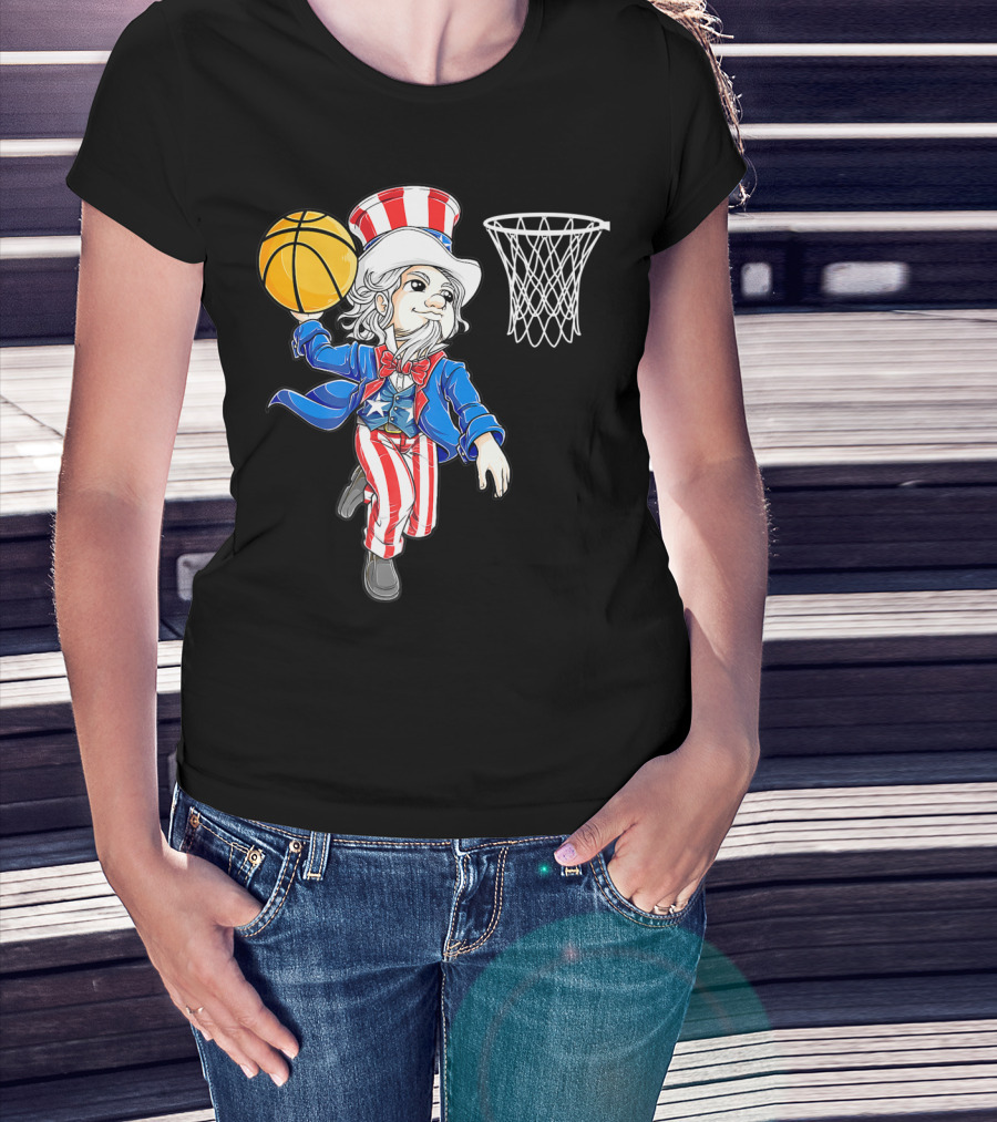 Uncle Sam Basketball Dunk American Flag 4th Of July Boys T-Shirt