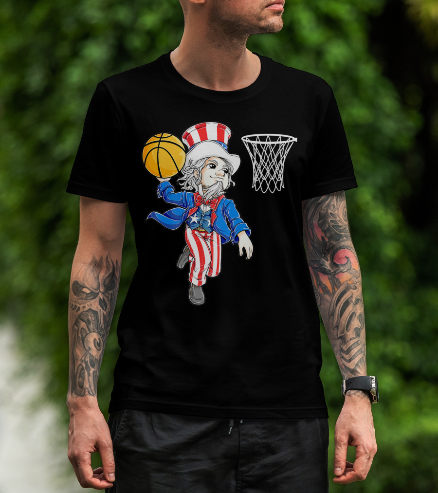 Uncle Sam Basketball Dunk American Flag 4th Of July Boys T-Shirt