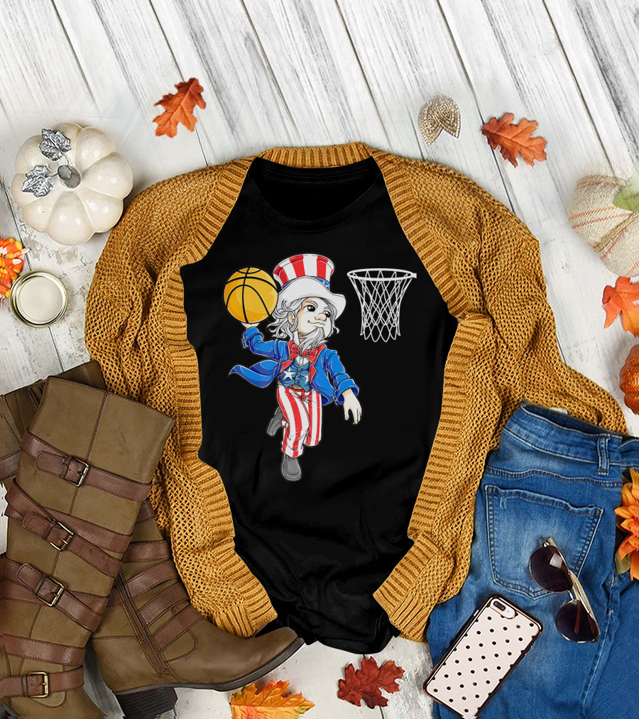 Uncle Sam Basketball Dunk American Flag 4th Of July Boys T-Shirt