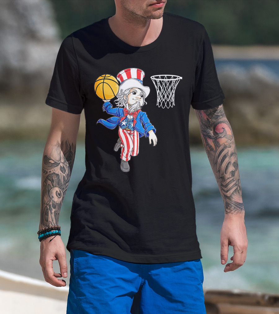 Uncle Sam Basketball Dunk American Flag 4th Of July Boys T-Shirt