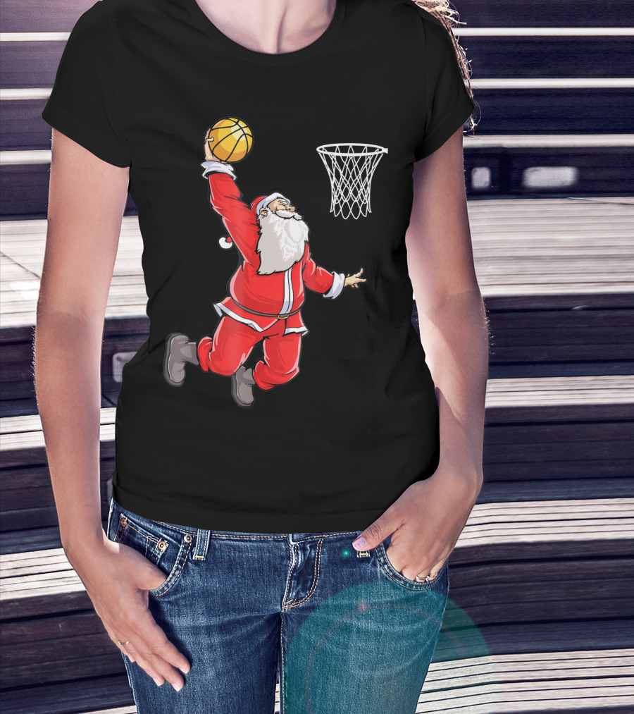 Basketball Santa Christmas Dunking Sports Fun T-Shirt