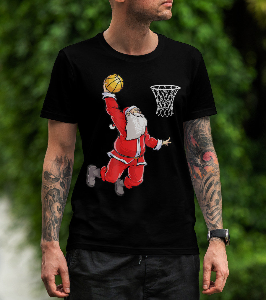 Basketball Santa Christmas Dunking Sports Fun T-Shirt