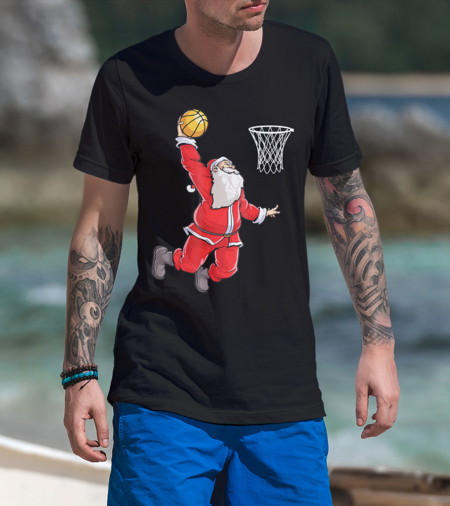 Basketball Santa Christmas Dunking Sports Fun T-Shirt