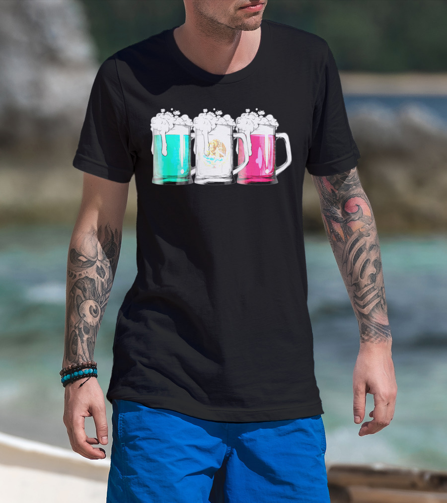 Beer Mugs With Mexican Flag Colors Cinco De Mayo T-Shirt
