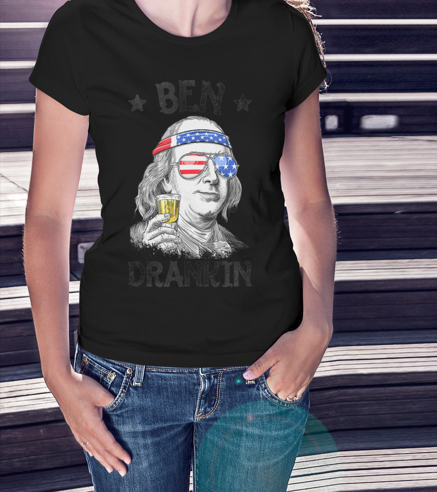 Ben Drankin Patriotic 4th Of July Benjamin Franklin With Beer And American Flag Accessories T-Shirt