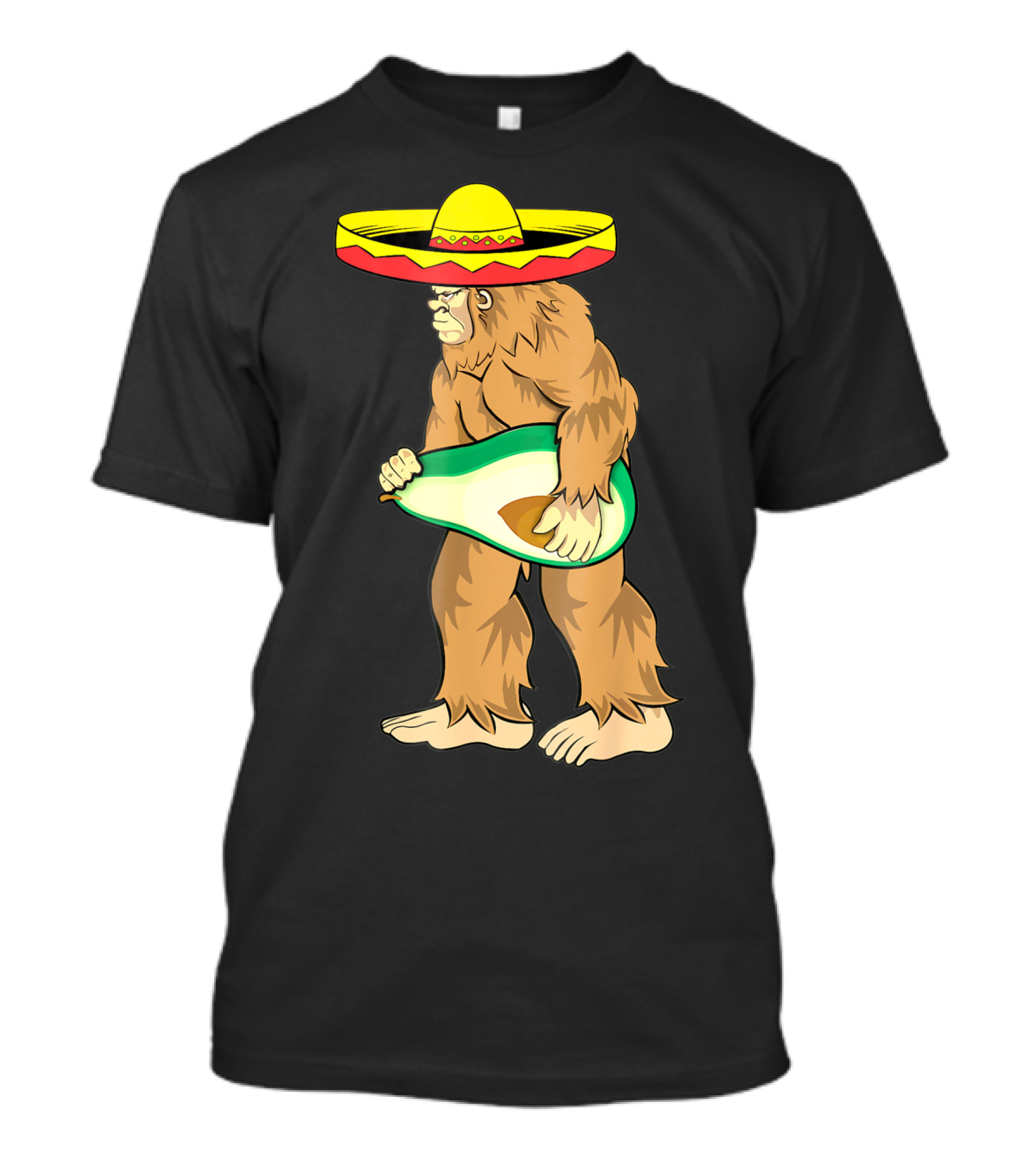 Bigfoot Wearing Sombrero Holding Avocado Cinco De Mayo Sasquatch T-Shirt