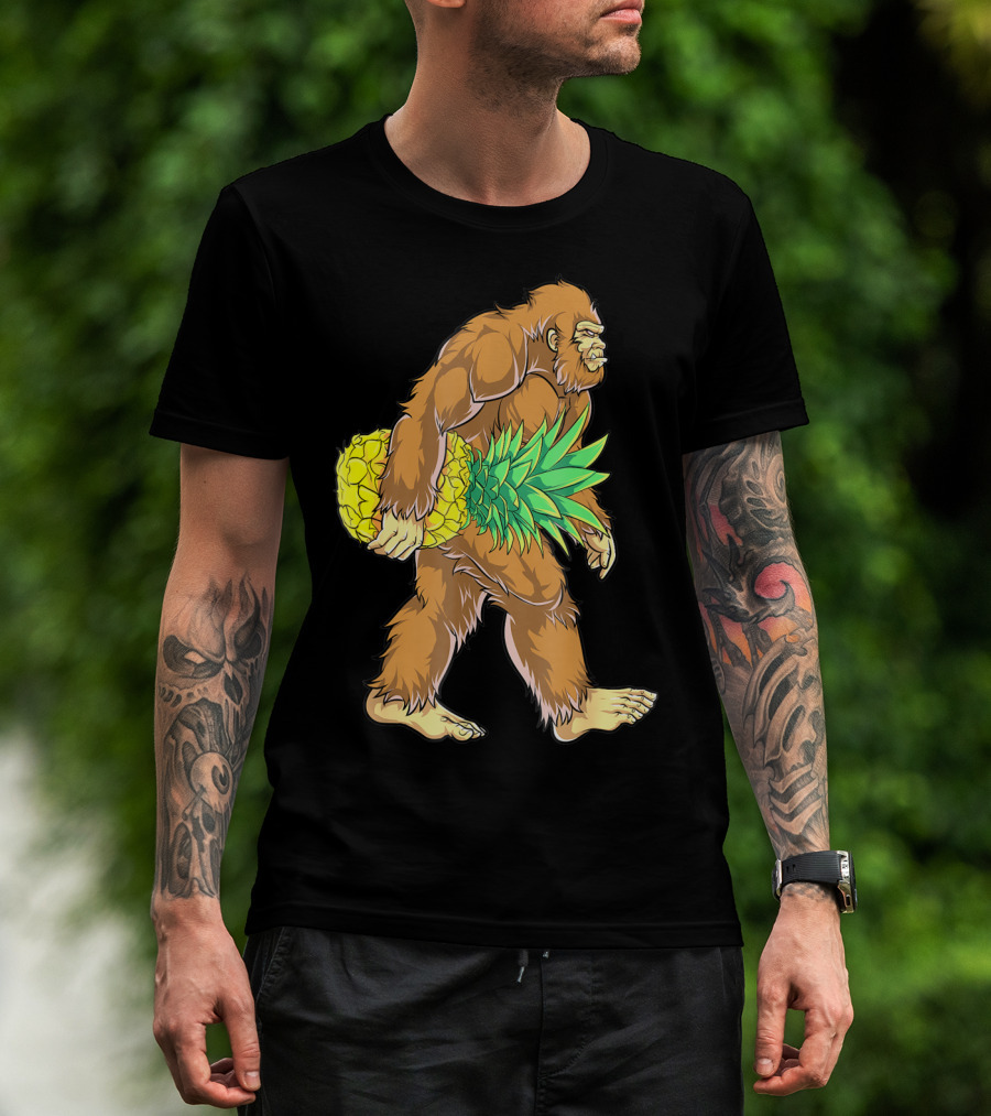Bigfoot Sasquatch Carrying Pineapple Kids Novelty T-Shirt