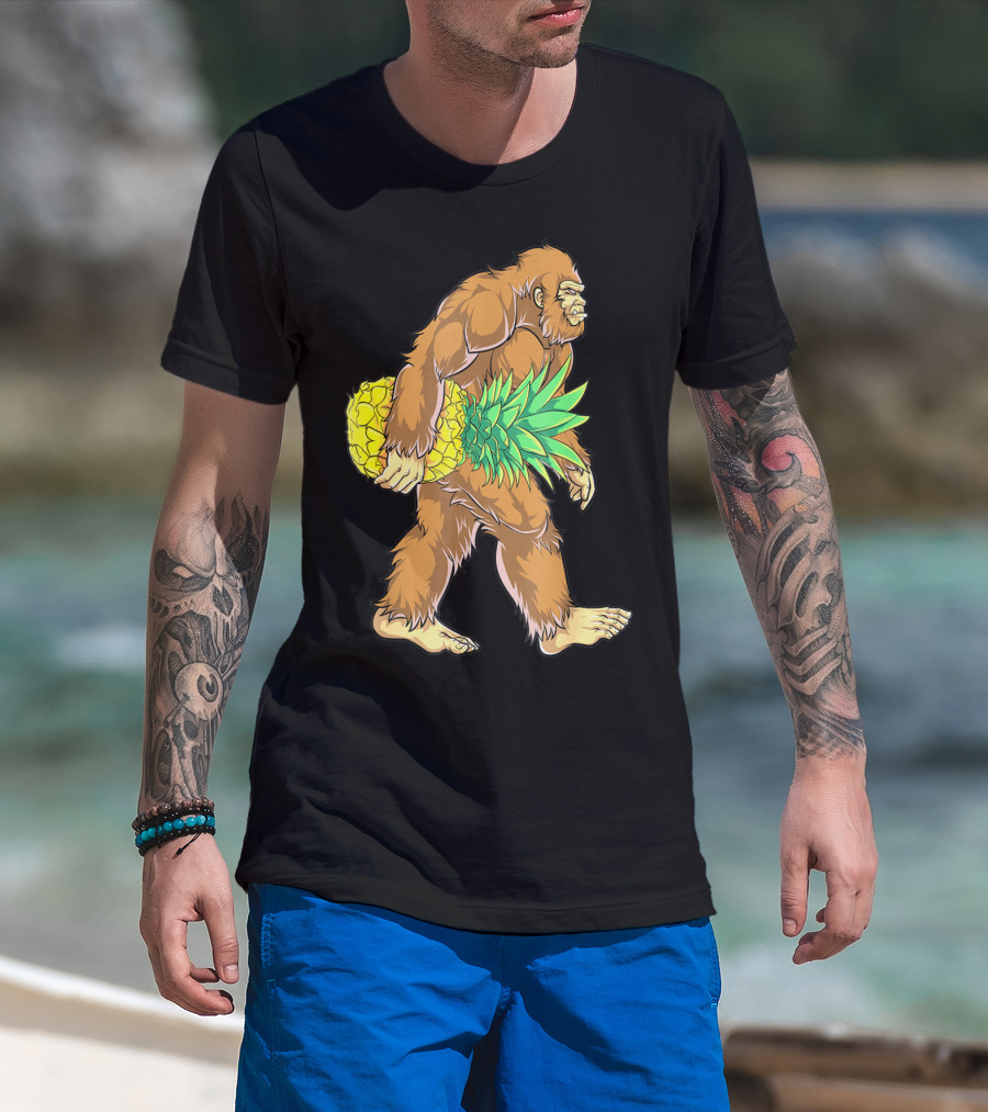 Bigfoot Sasquatch Carrying Pineapple Kids Novelty T-Shirt