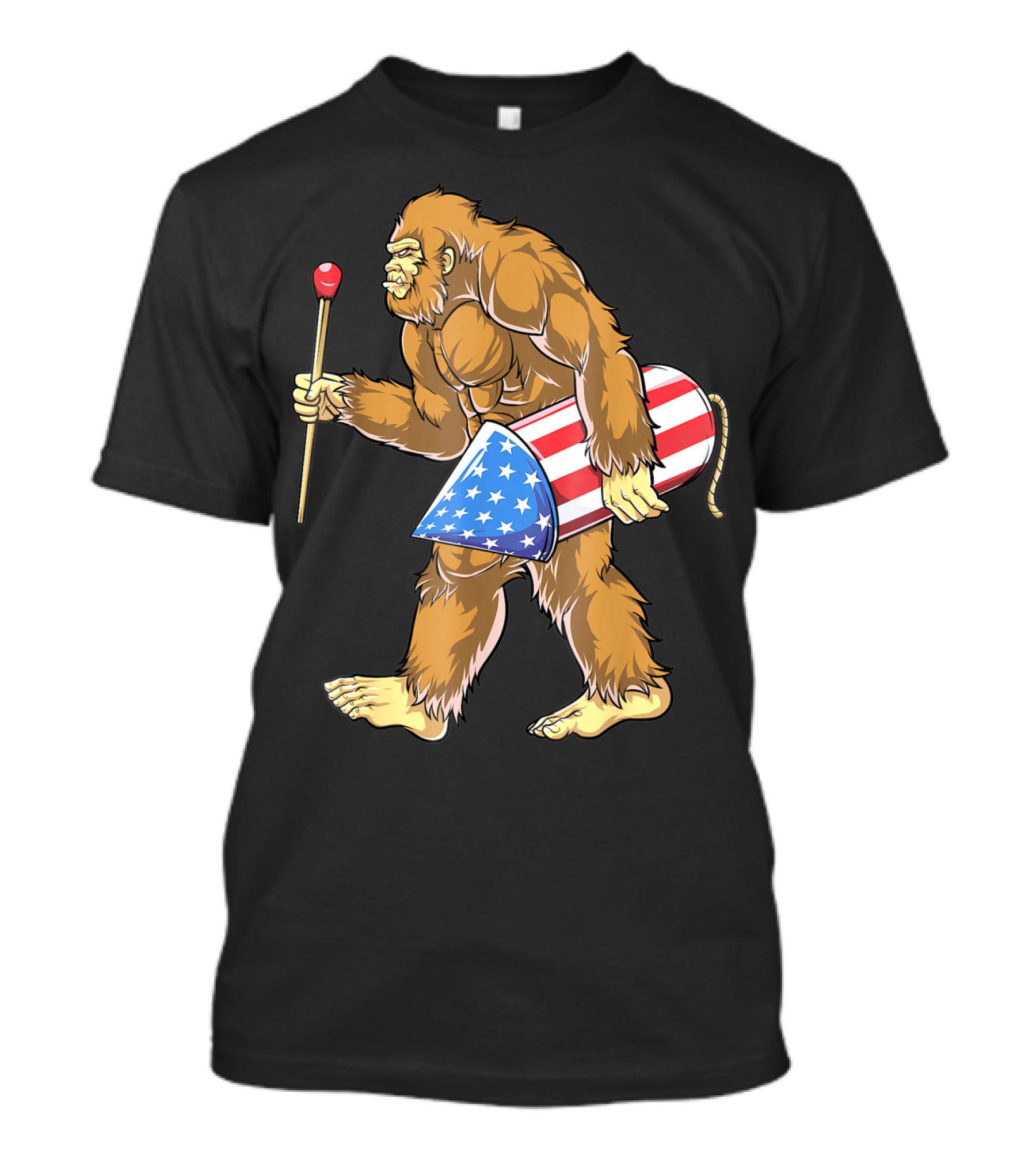 Bigfoot Sasquatch Fireworks 4th Of July Patriotic T-Shirt