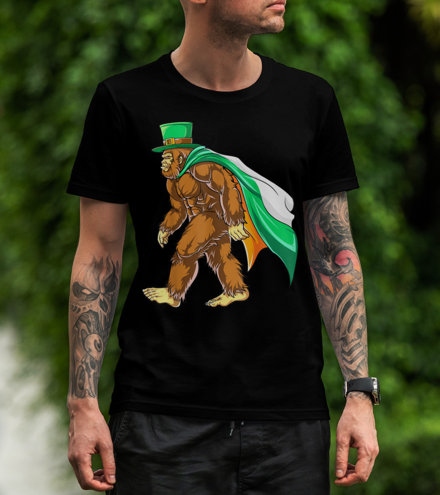 Bigfoot St Patricks Day Boys Leprechaun Irish Flag Sasquatch T-Shirt