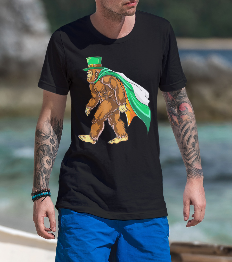 Bigfoot St Patricks Day Boys Leprechaun Irish Flag Sasquatch T-Shirt