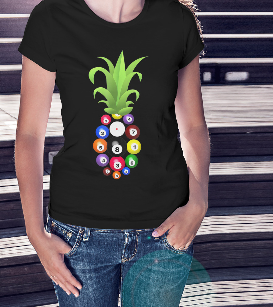 Billiards Pineapple Eight Ball Hawaiian Aloha Beach Hawaii Pool Balls Fruit Fusion T-Shirt