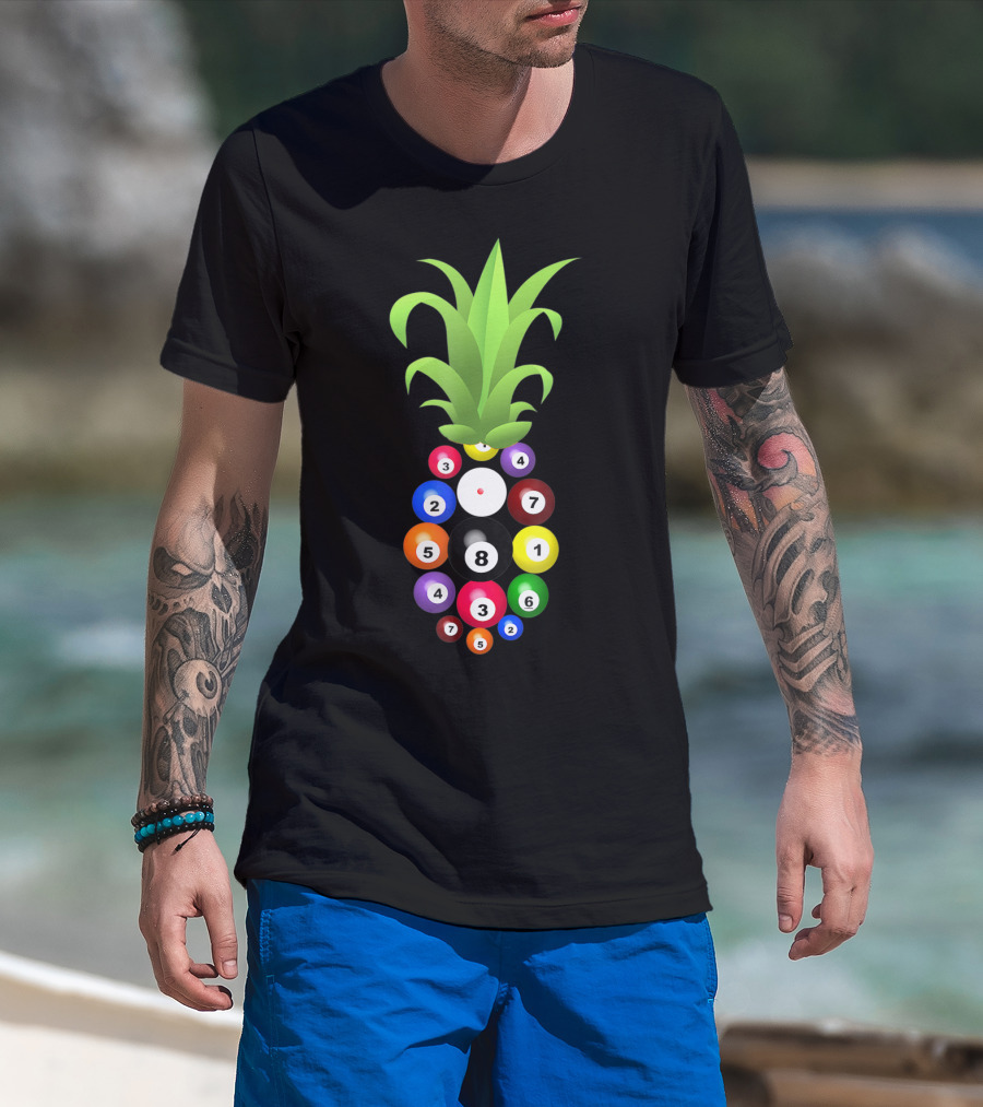 Billiards Pineapple Eight Ball Hawaiian Aloha Beach Hawaii Pool Balls Fruit Fusion T-Shirt