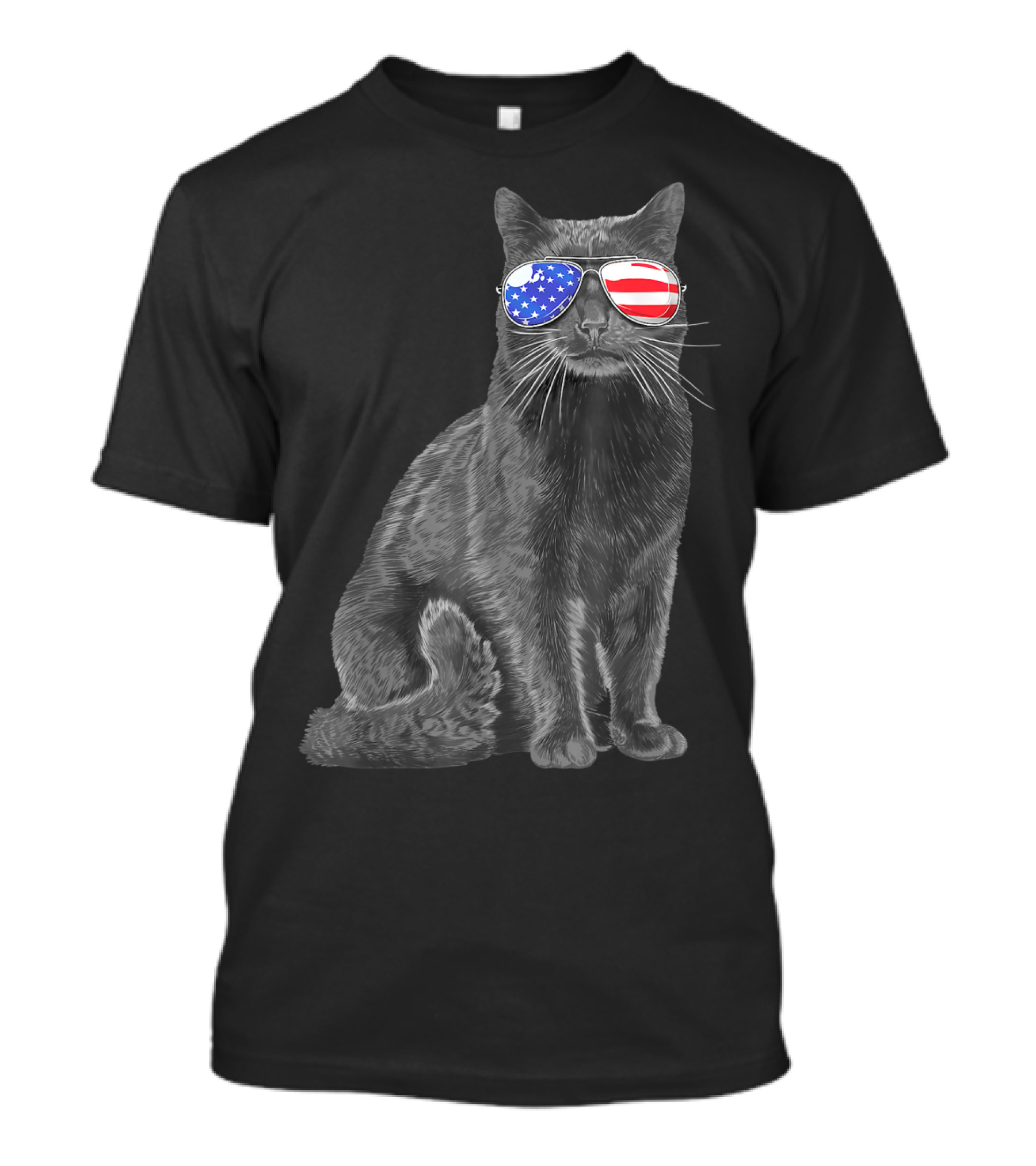 Black Cat Meowica 4th Of July American Flag Sunglasses T-Shirt
