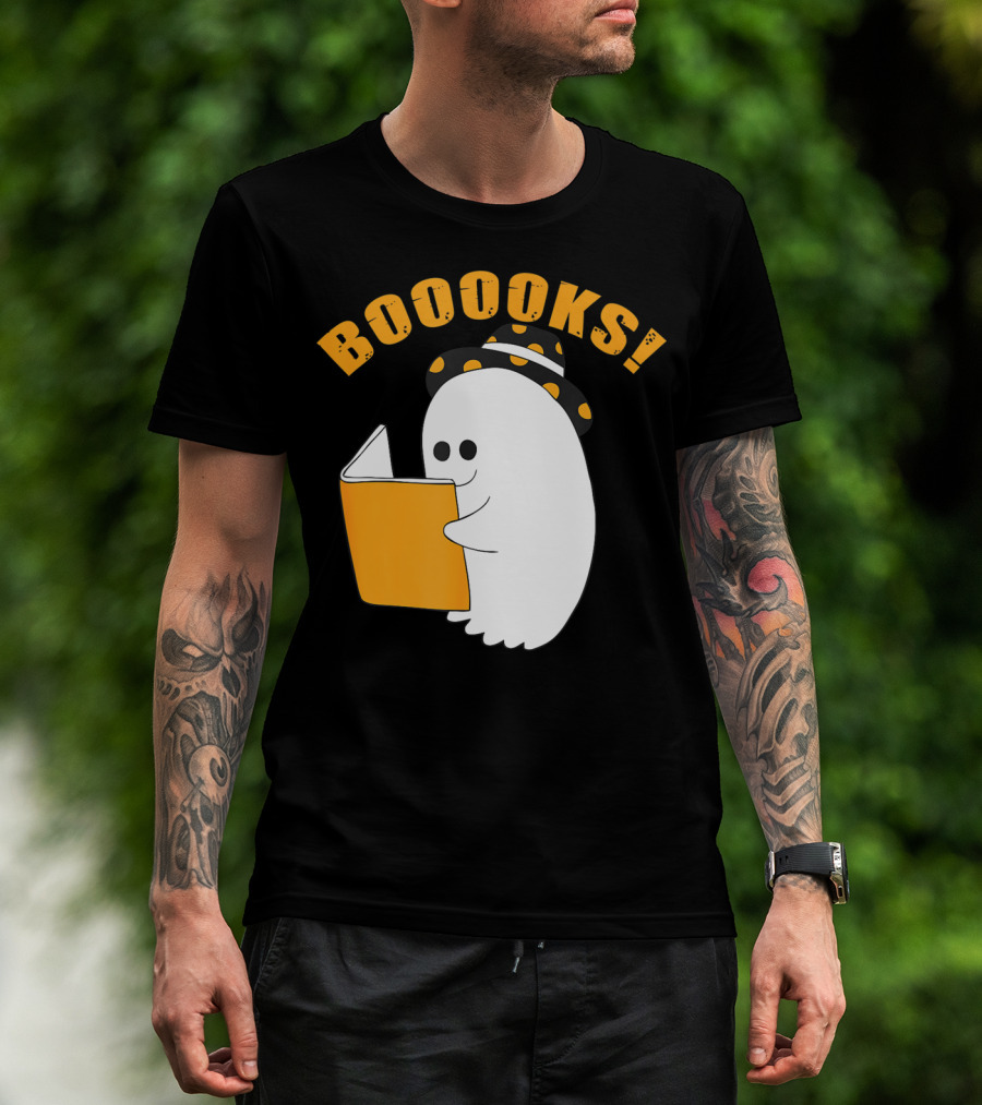 Booooks Cute Ghost Halloween Library Reading Books T-Shirt