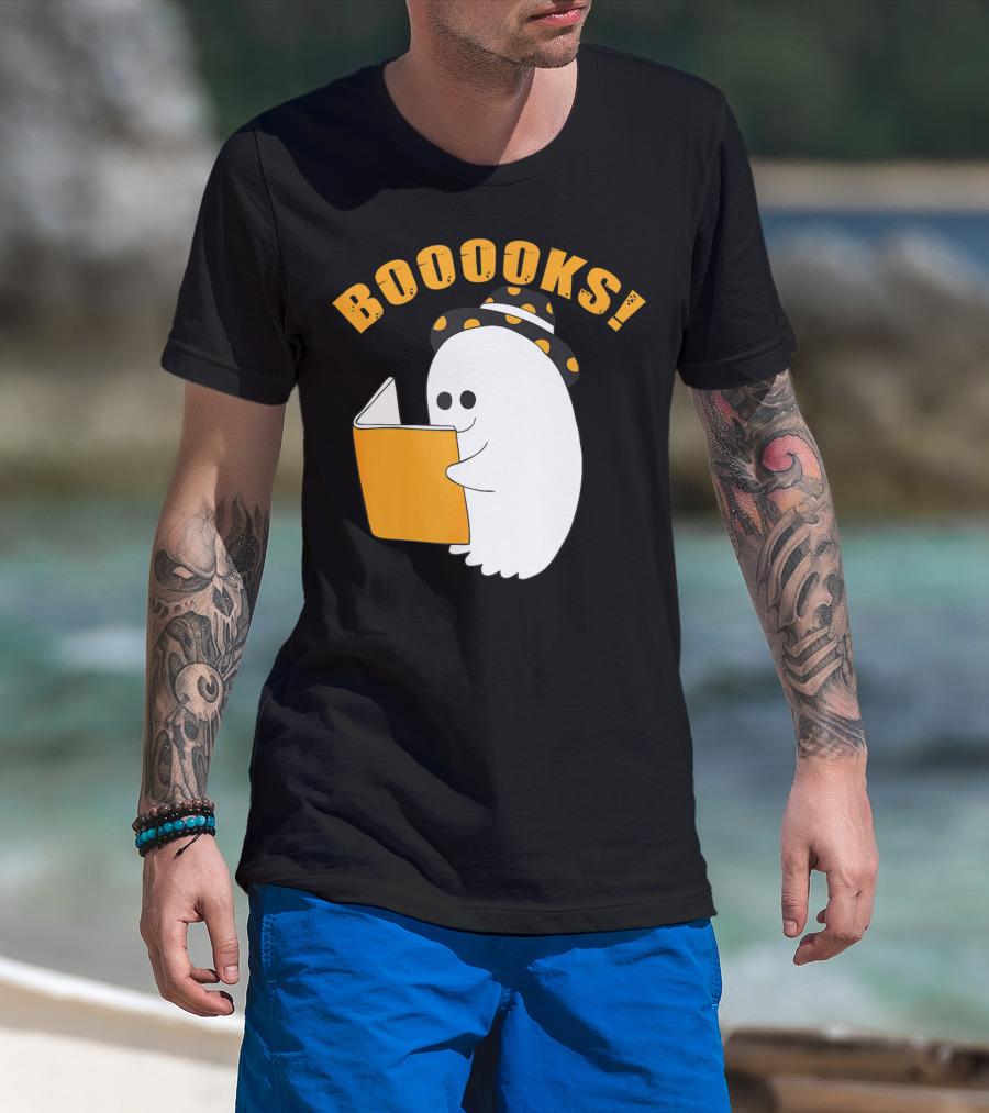 Booooks Cute Ghost Halloween Library Reading Books T-Shirt
