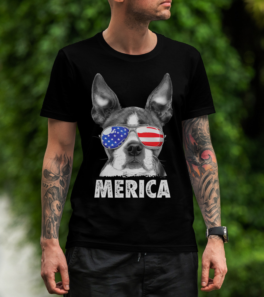 Boston Terrier Merica USA Flag 4th Of July T-Shirt