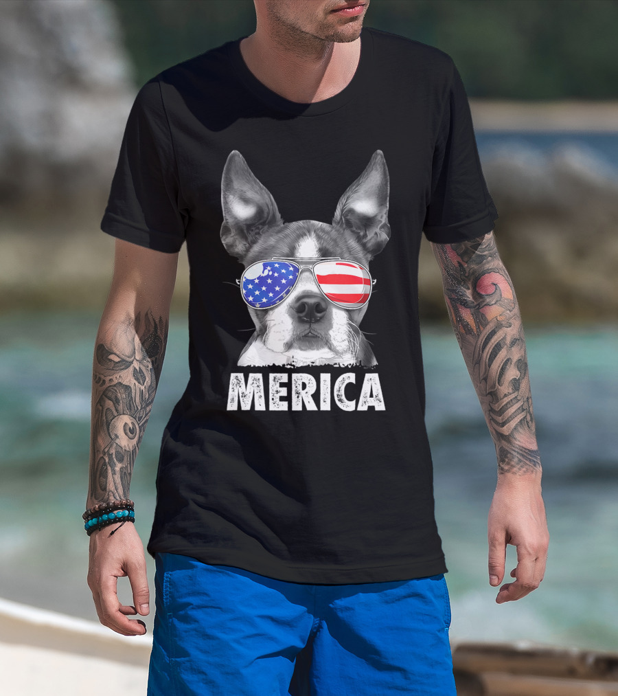 Boston Terrier Merica USA Flag 4th Of July T-Shirt
