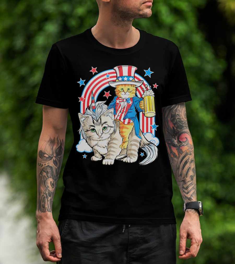 Uncle Sam Caticorn With Beer Meowica 4th Of July Merica Women T-Shirt