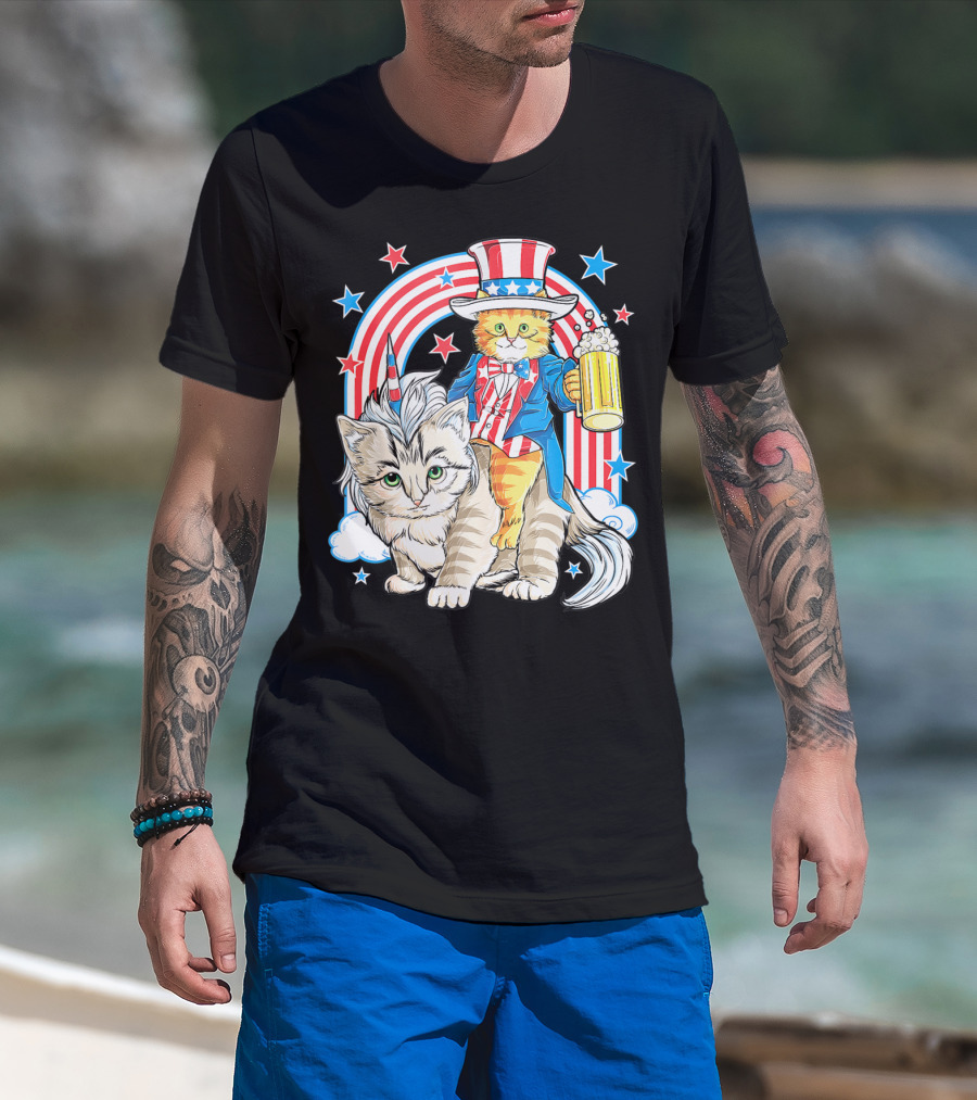 Uncle Sam Caticorn With Beer Meowica 4th Of July Merica Women T-Shirt