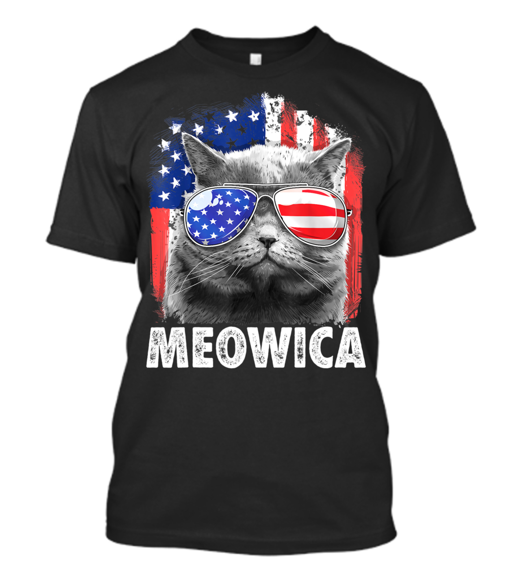 Meowica Cat USA American Flag Sunglasses 4th Of July Merica T-Shirt